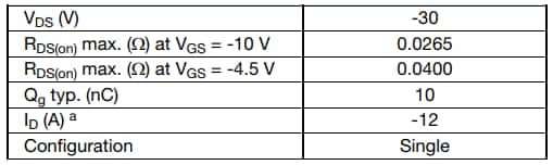 Vishay / Siliconix SiA469DJ 30V P通道TrenchFET®第三代MOSFET